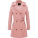 Pink Plaid Women's Double Breasted Pea Coat Hooded Long Winter Trench Coat