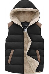 Black Women's Outerwear Vest Casual Thicken Qulited Hooded Vest Padded Fleece Jacket